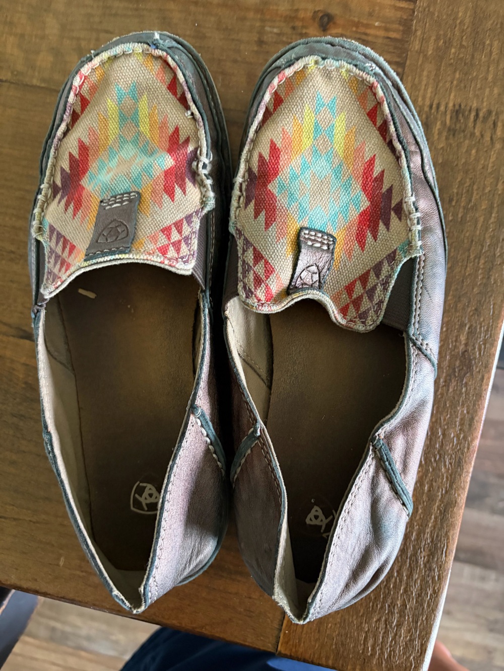 Ariat Brown Leather Loafers with Multicolor Aztec Print